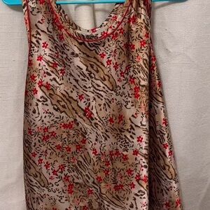 Satin Silk Blouse with Red Floral and Animal Print